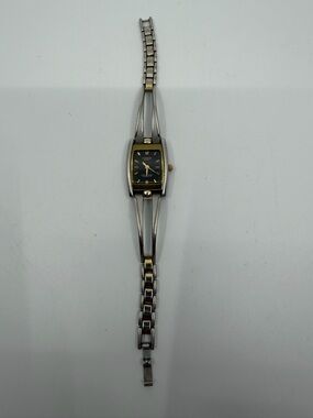 Geneva Two-Tone Silver and Gold Ladies Bracelet Watch with Black Dial